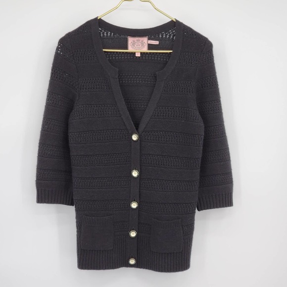 Juicy Couture Wool Angora Cashmere Black Knit Cardigan Size Small - Picture 1 of 7